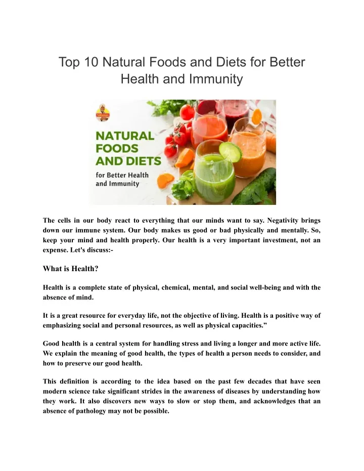top 10 natural foods and diets for better health