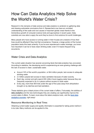 how can data analytics help solve the world