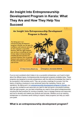 An Insight Into Entrepreneurship Development Program in Kerala_What They Are and How They Help You Succeed