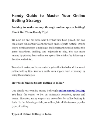 Handy Guide to Master Your Online Betting Strategy
