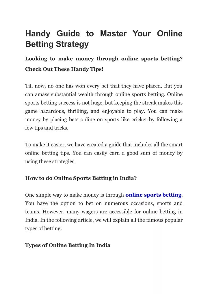 handy guide to master your online betting strategy