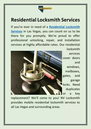 Residential Locksmith Services