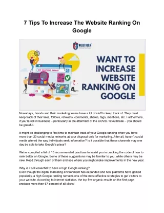 7 Tips To Increase The Website Ranking On Google