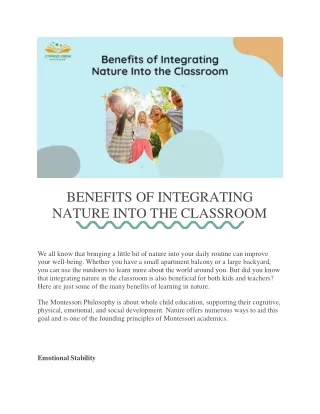 BENEFITS OF INTEGRATING NATURE INTO THE CLASSROOM