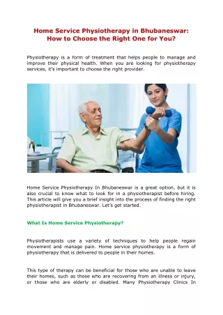 Home Service Physiotherapy in Bhubaneswar How to Choose the Right One for You