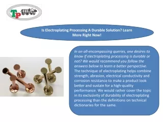 Is Electroplating Processing A Durable Solution Learn More Right Now!