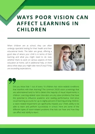 Ways Poor Vision Can Affect Learning In Children