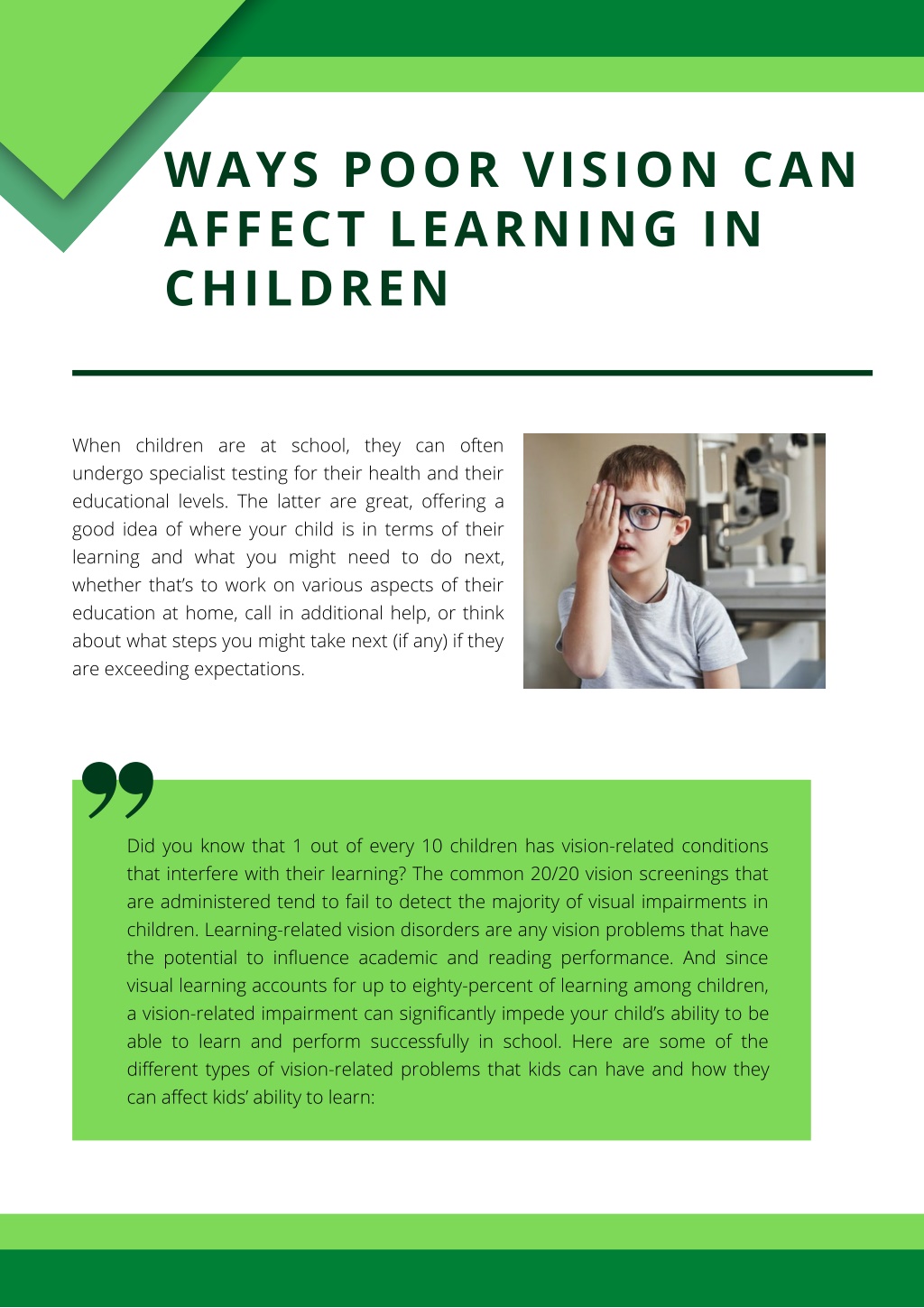 PPT - Ways Poor Vision Can Affect Learning In Children PowerPoint ...
