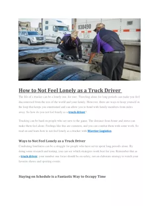 how to not feel lonely as a truck driver
