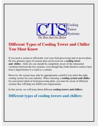 Different Types Of Cooling Tower And Chiller You Must Know About