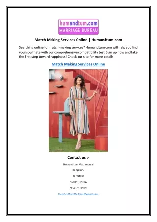 Match Making Services Online  Humandtum