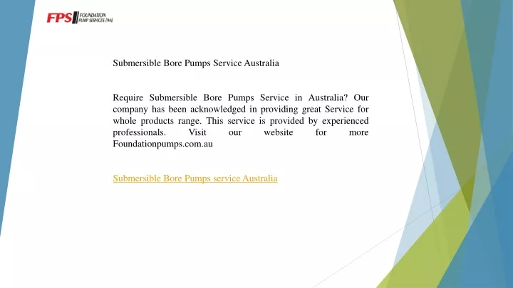 submersible bore pumps service australia require