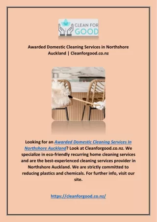 Awarded Domestic Cleaning Services in Northshore Auckland | Cleanforgood.co.nz