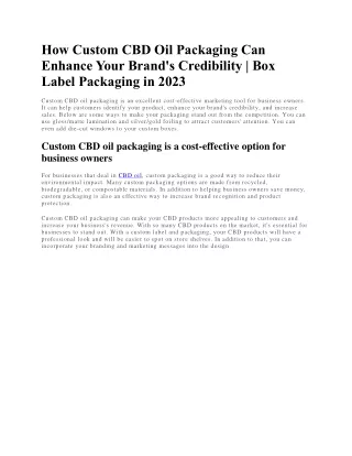 how custom cbd oil packaging can enhance your