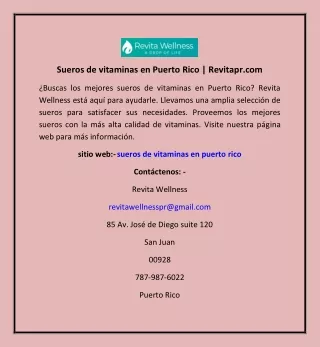 Sueros de vitaminas en Puerto Rico | Revitapr.com