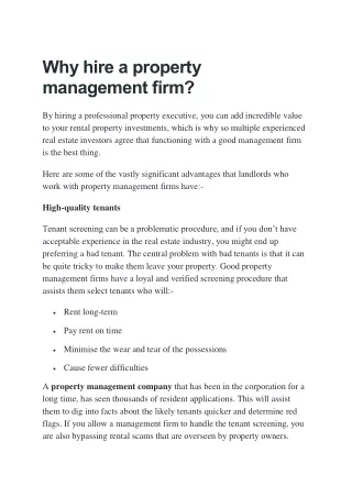 Why hire a property management firm?