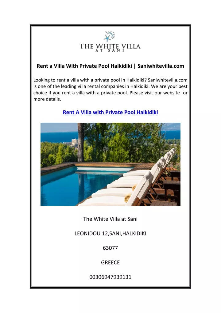 rent a villa with private pool halkidiki