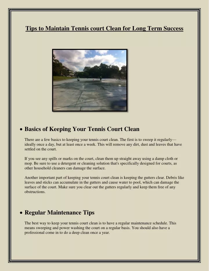 tips to maintain tennis court clean for long term