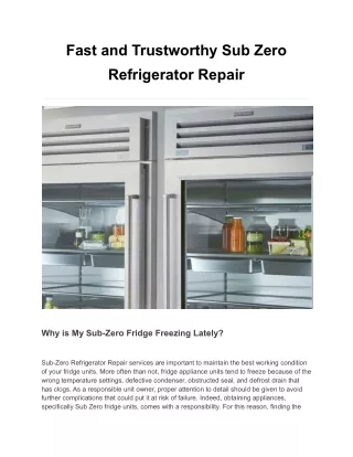 Fast and Trustworthy Sub Zero Refrigerator Repair