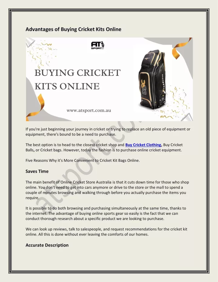 advantages of buying cricket kits online