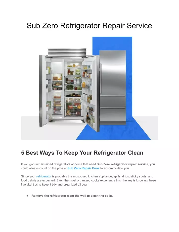 sub zero refrigerator repair service