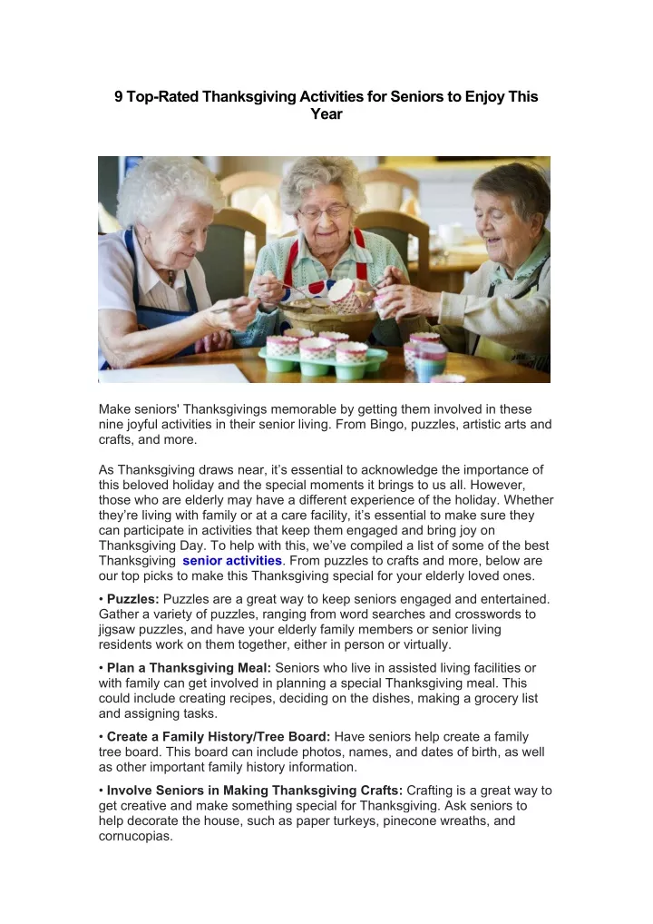 9 top rated thanksgiving activities for seniors