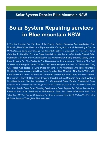 Solar Installers Blue Mountains