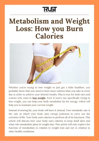 Metabolism and Weight Loss How you Burn Calories