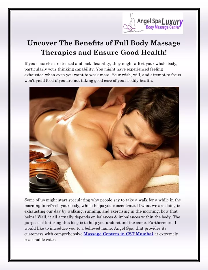 uncover the benefits of full body massage