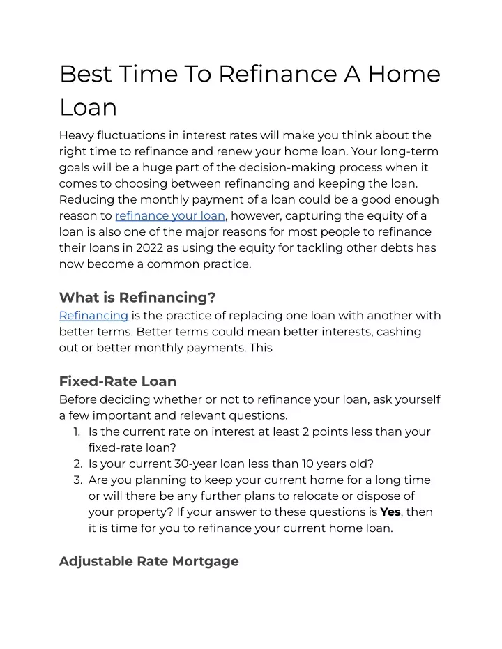 best time to refinance a home loan