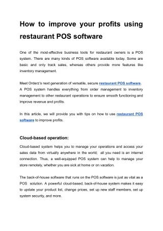How to improve your profits using restaurant POS software