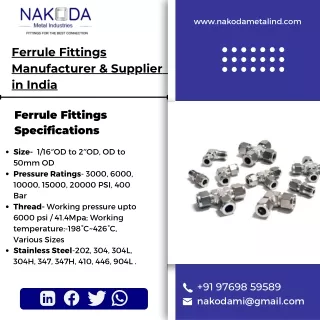 Ferrule Fittings | Ferrule Nut | Instrumentation Valve Manufacturer - Nakoda Met