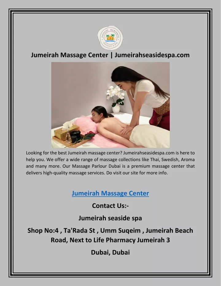 jumeirah massage center jumeirahseasidespa com