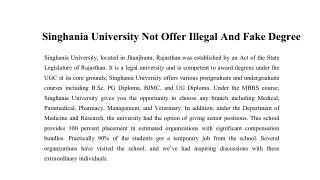 Singhania University Not Offer Illegal And Fake Degree