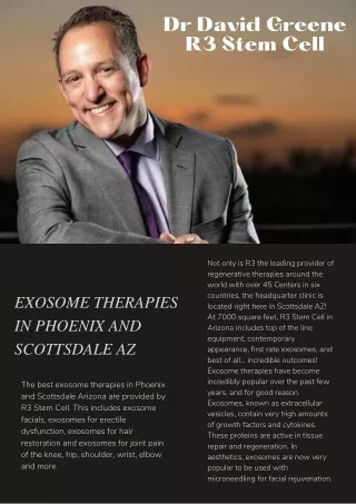 Exosome Therapies in Phoenix  Dr David Greene R3 Stem Cell