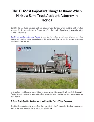 The 10 Most Important Things to Know When Hiring a Semi Truck Accident Attorney in Florida