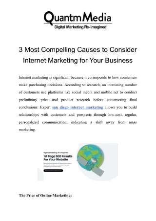 3 Most Compelling Causes to Consider Internet Marketing for Your Business