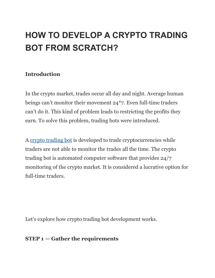 how to develop a crypto trading bot from scratch
