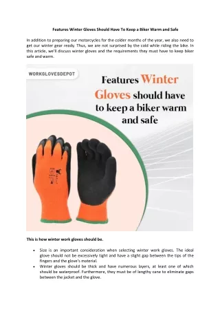 Features Winter Gloves Should Have To Keep a Biker Warm and Safe
