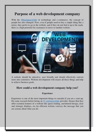 Purpose of a web development company