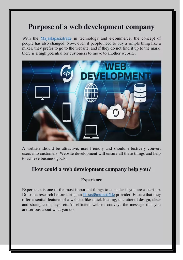 purpose of a web development company