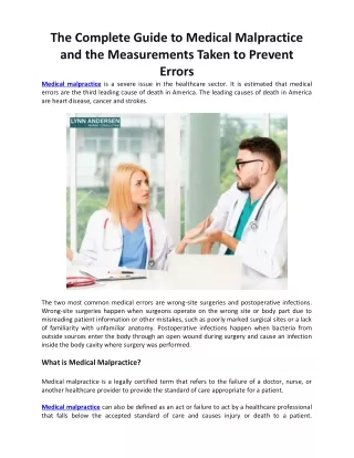 The Complete Guide to Medical Malpractice and the Measurements Taken to Prevent Errors