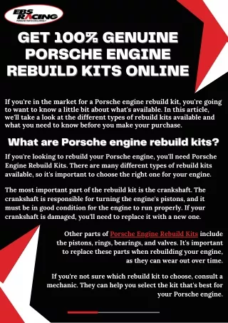 Get 100% genuine Porsche Engine Rebuild Kits online