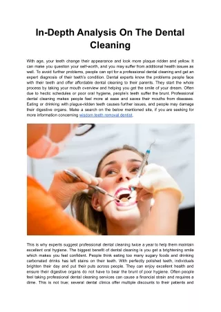 In-Depth Analysis On The Dental Cleaning