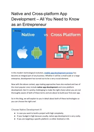 Native and Cross-platform App Development – All You Need to Know as an Entrepreneur