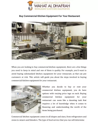 Buy Commercial Kitchen Equipment For Your Restaurant