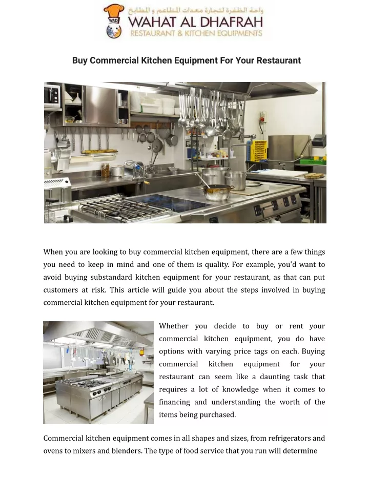 buy commercial kitchen equipment for your