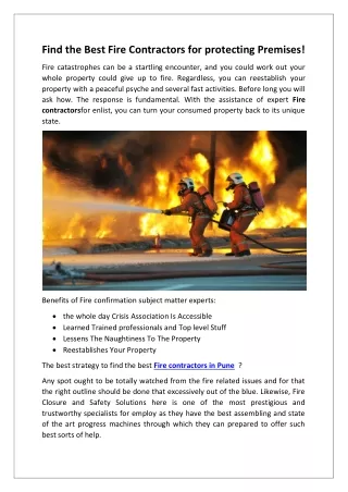 Find the Best Fire Contractors for protecting Premises