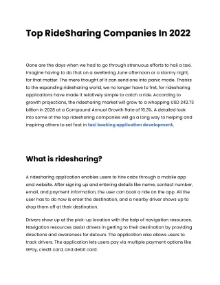 Top RideSharing Companies In 2022