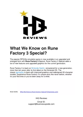 What We Know on Rune Factory 3 Special